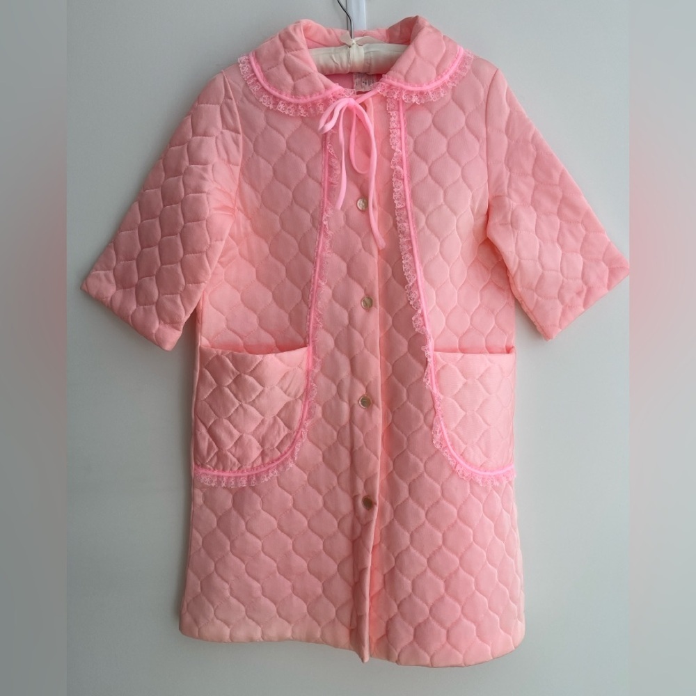 VINTAGE Hamilton Lingerie Pink Quilted Housecoat Robe Made Canada Retro 60's
